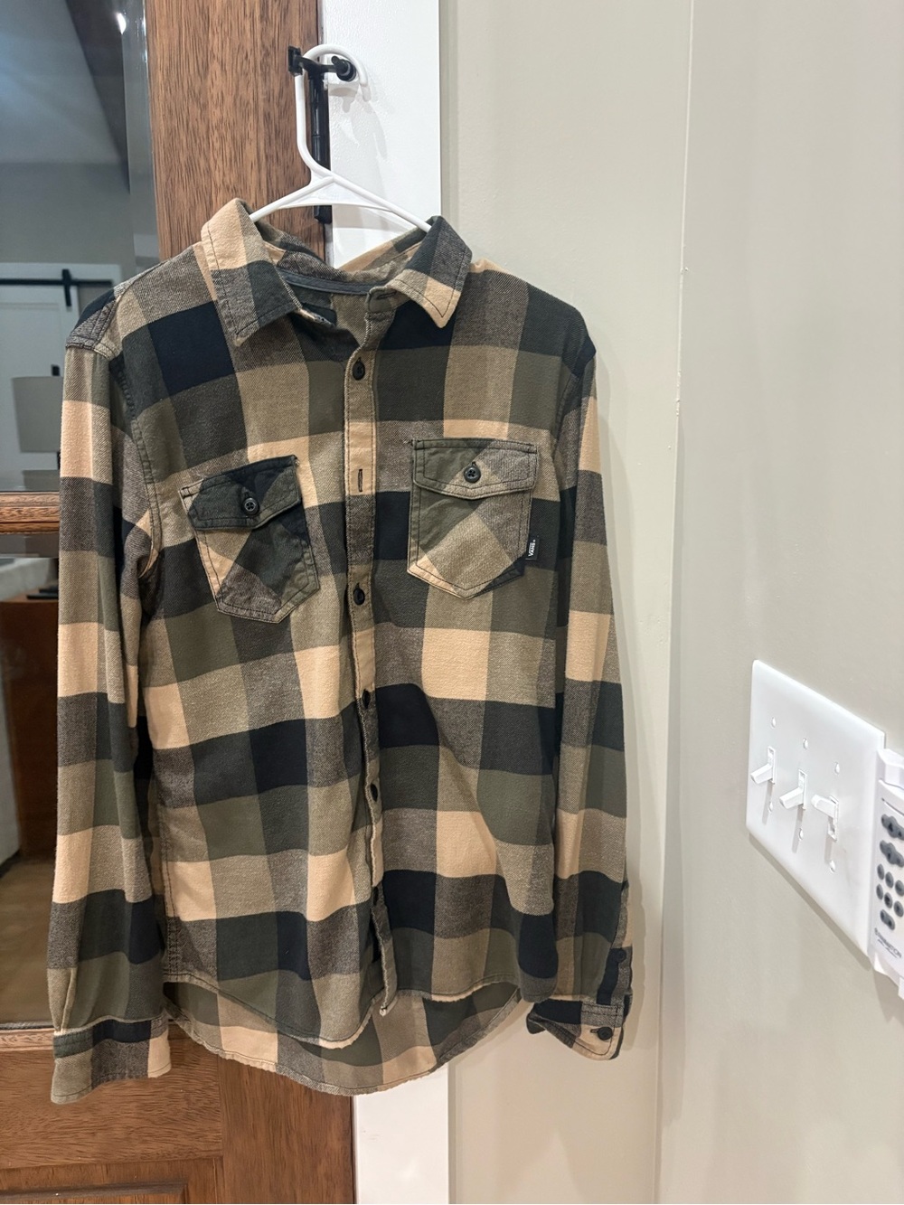 Vans Men's Olive Black Tan Plaid Button-Down Shirt